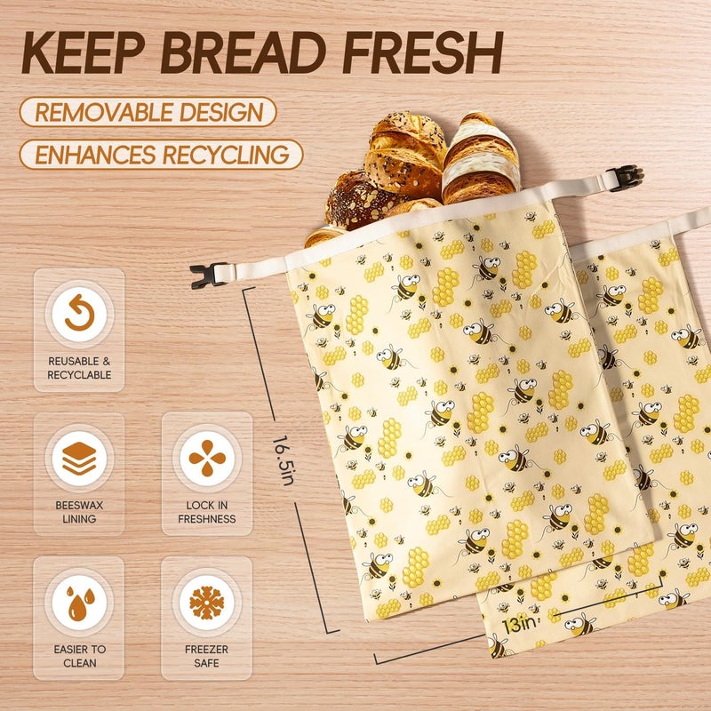 Zackoo Beeswax Bread Bags for Homemade Bread (2 Pack), Sourdough Bread Bag with Removable Beeswax Lining for Keeping Fresh, Reusable Food Storage Bag - Image 3